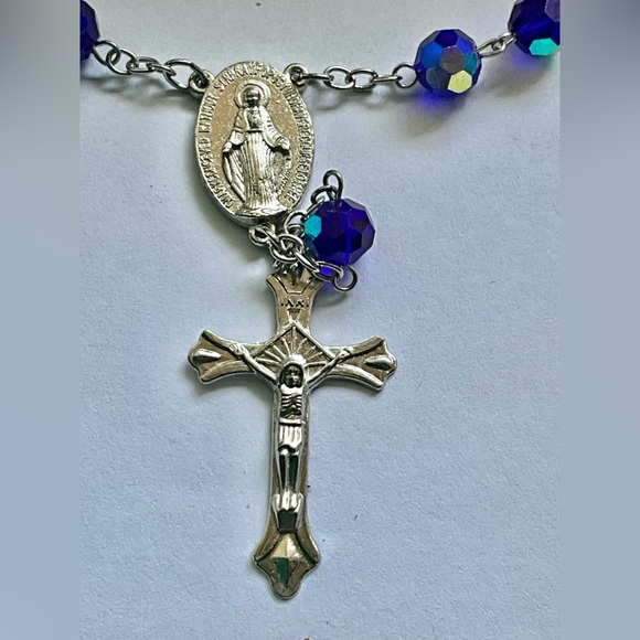 New Silver and Blue Beaded Rosary Bracelet - Picture 2 of 3